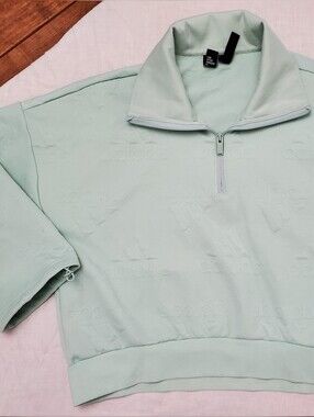 Adidas Aeroready Quarter Zip Pullover Mint Green Allover Logo Jacquard Women's S